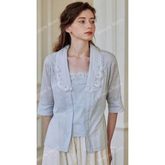New Simple Retro blue lace Pinafore top Size XS Embroidered Dainty Coquette - Picture 1 of 11